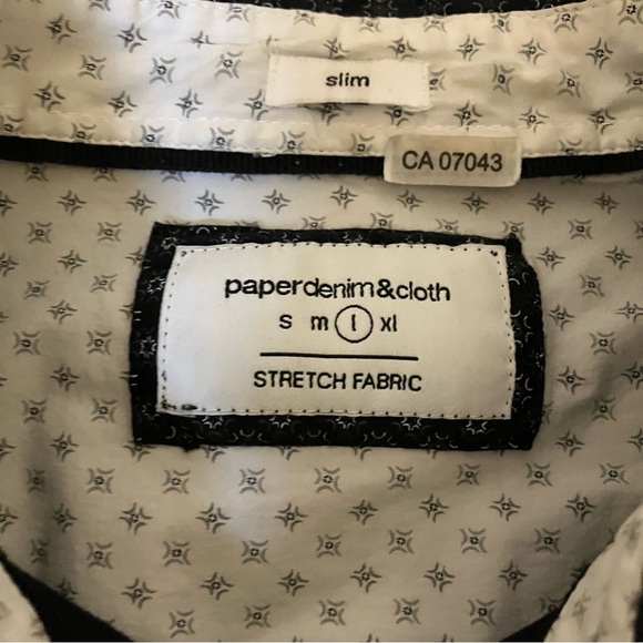 Paperdenim & Cloth Slim Fit Shirt Black White Geometric Short Sleeve Stretch - Picture 3 of 10